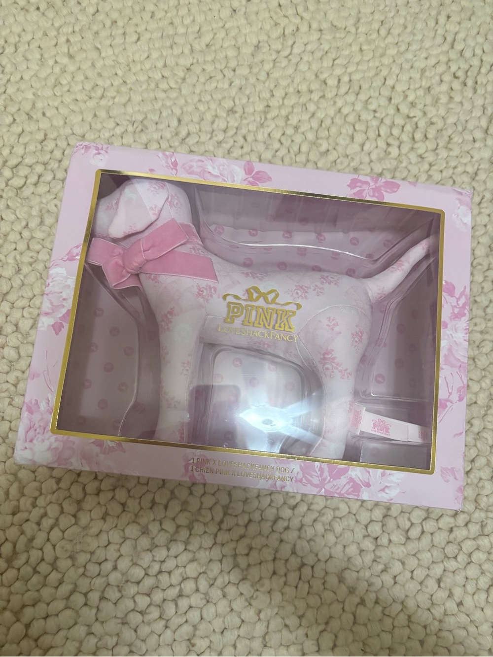 PINK Victoria's Secret Pink Floral Plush Dog with Bow